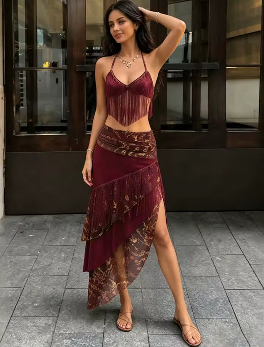 Backless Fringe Maxi Co-ord
