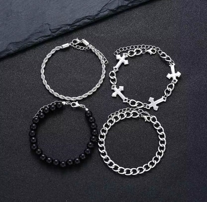 4pcs Silver Chain Bracelet Set