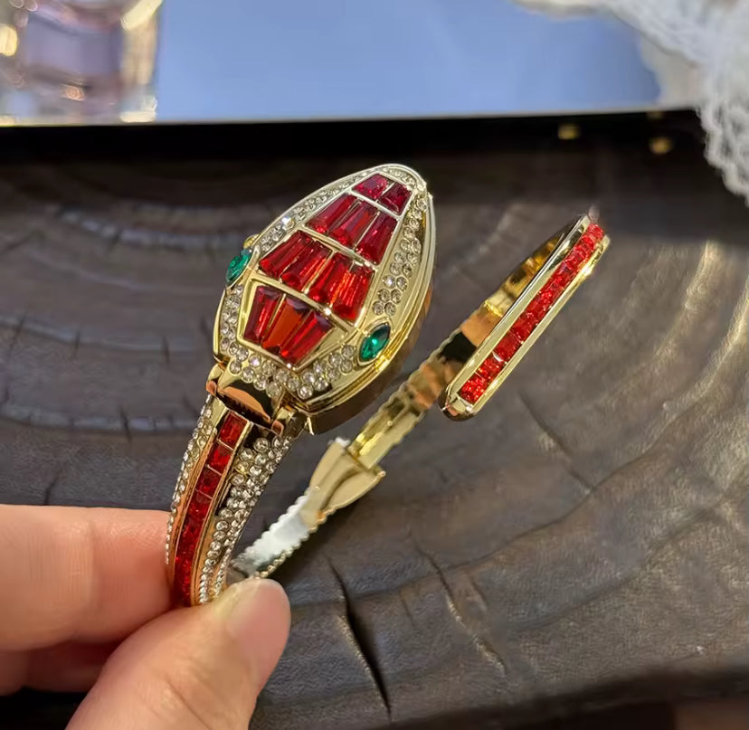 Rhinestone Snake Bangle Watch