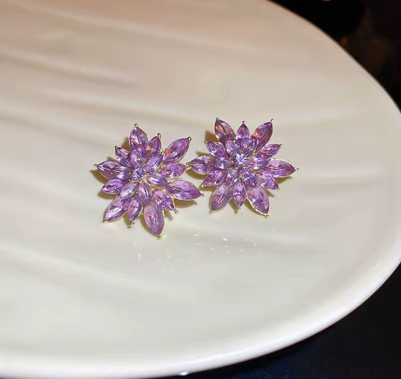 Coloured Crystal Floral Earrings