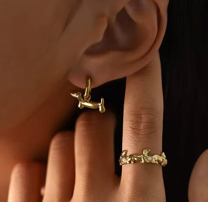 Gold Dachshund Jewellery Set