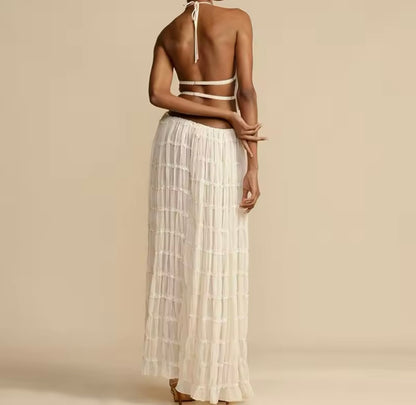 Ruched Mesh Ruffle Maxi Skirt Co-Ord