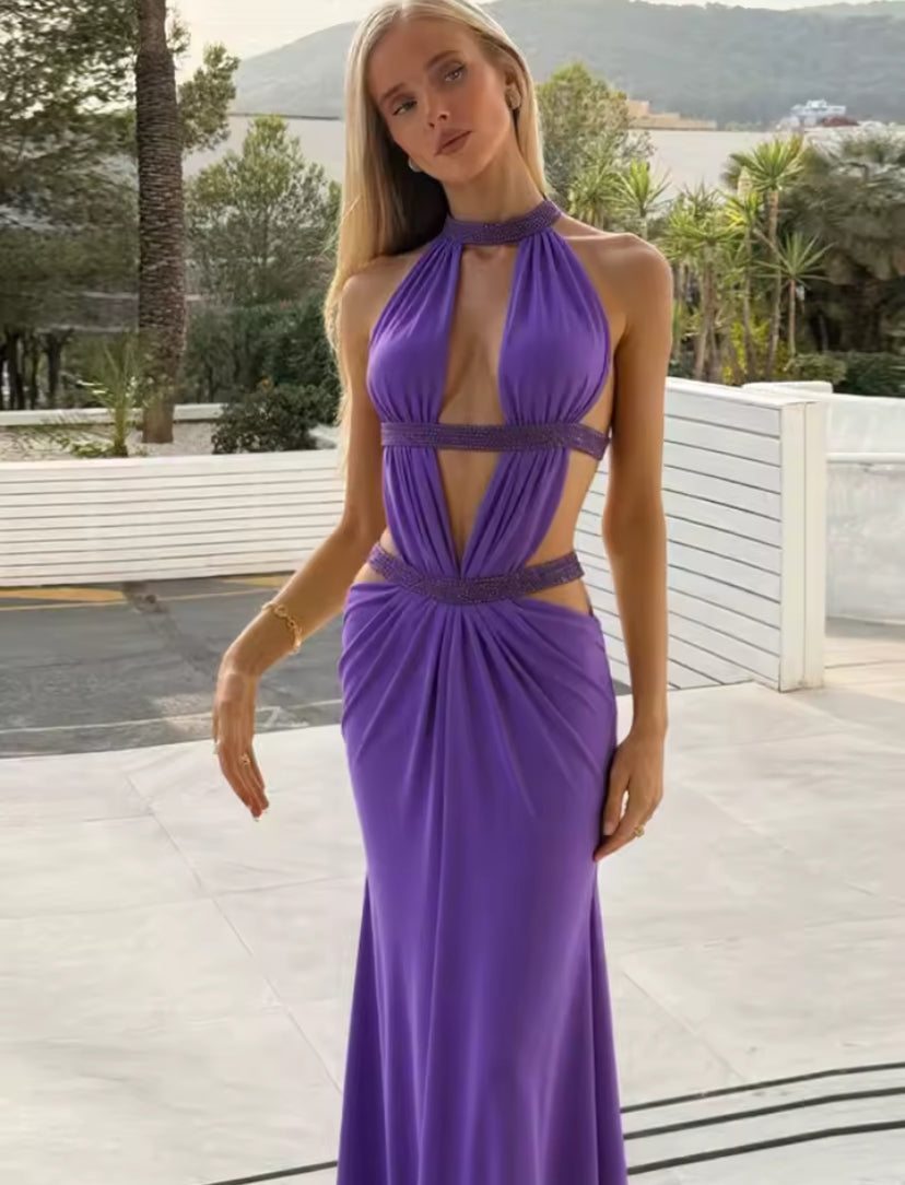 Sparkle Ruched Open Backless Maxi Dress