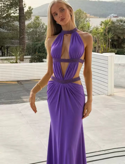 Sparkle Ruched Open Backless Maxi Dress