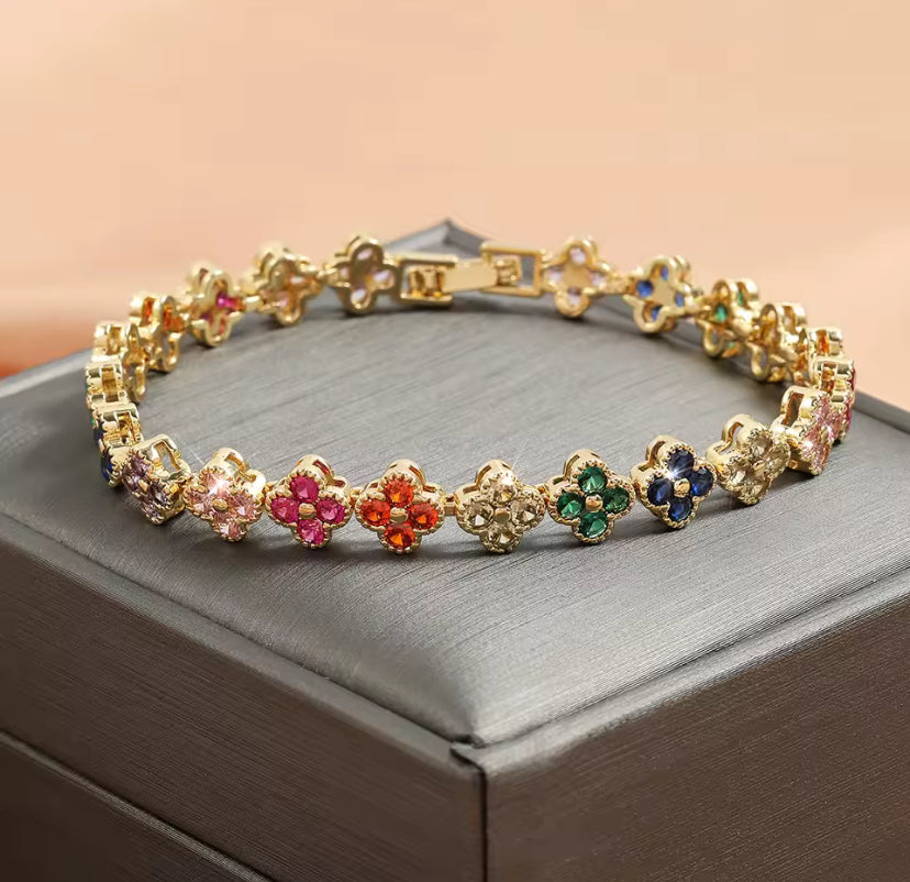 Multicoloured Diamanté Flower Bracelet