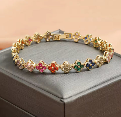 Multicoloured Diamanté Flower Bracelet