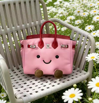 Faux Leather Smiley Face Metal Clasp Handbag