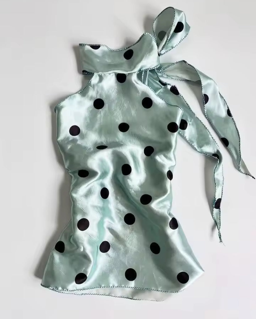 Mint Polka Dot Satin Top