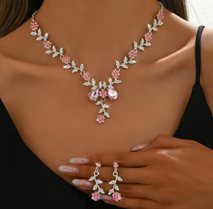 Rose Crystal Floral Jewellery Set