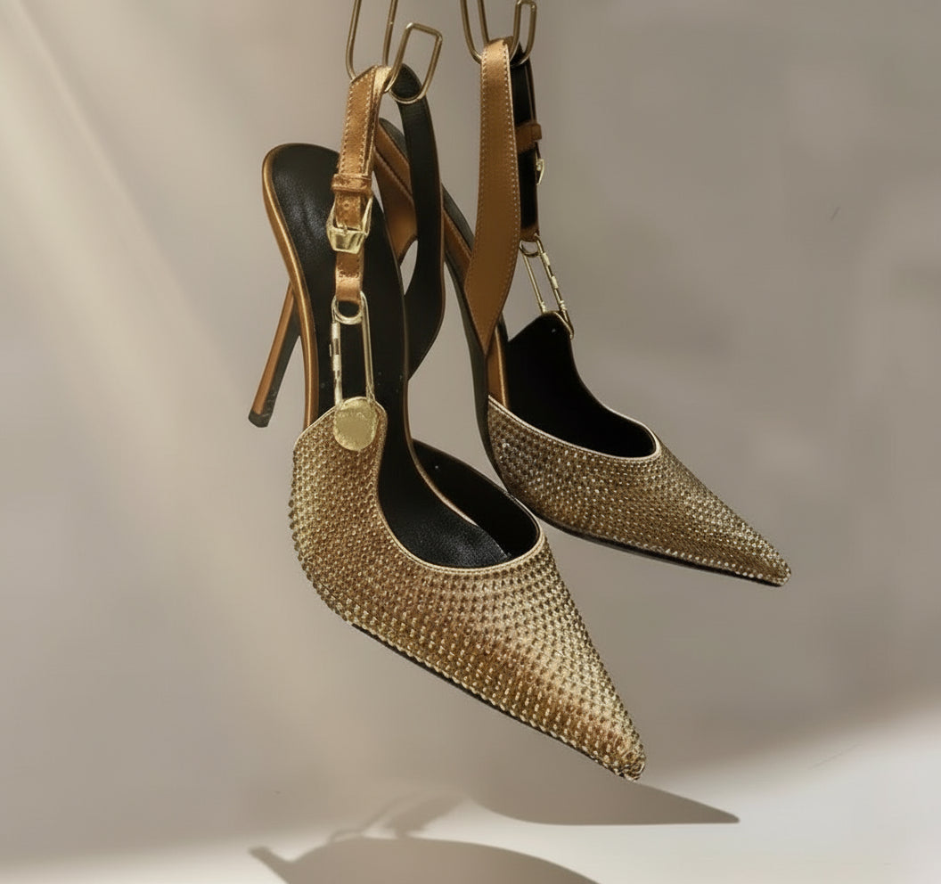 Diamante Gold Strap Detail Heels
