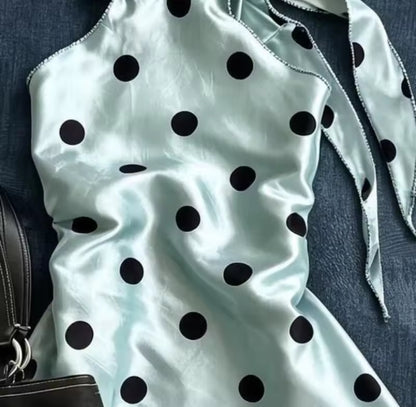 Mint Polka Dot Satin Top