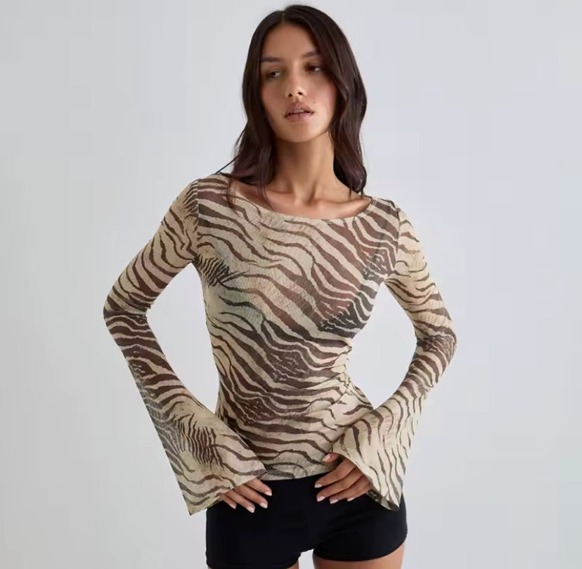 Sheer Animal Print Long Sleeve Top