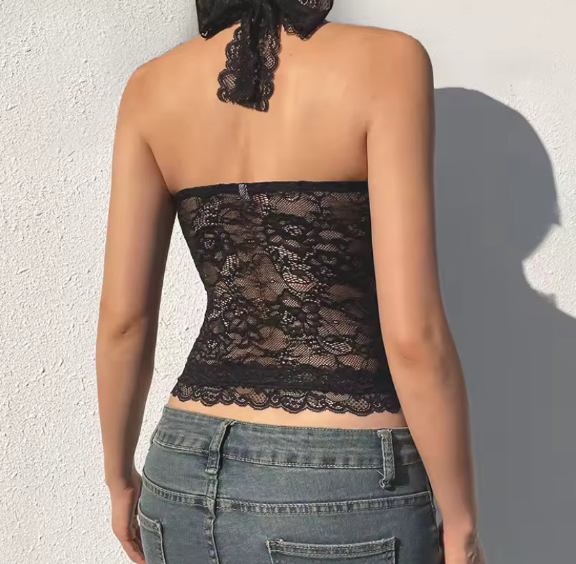 Lace Halter Cropped Top