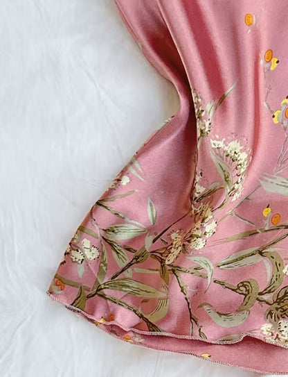 Pink Satin Floral Pyjama Set