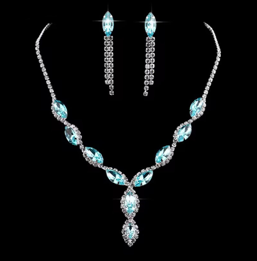 Colourful Crystal Necklace, Earrings & Bracelet Set