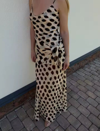Mesh Dot Print Tie Up Layered Maxi Dress