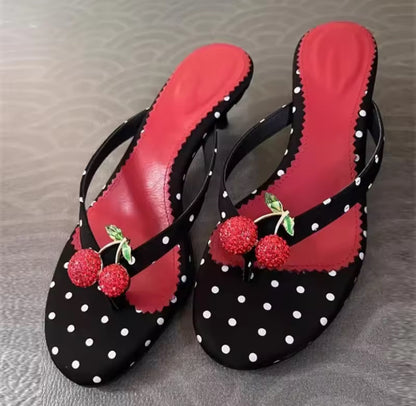 Polka Dot Rhinestone Cherry Heels