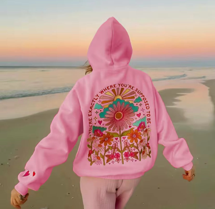 Oversized Embroidered Floral Quote Hoodie