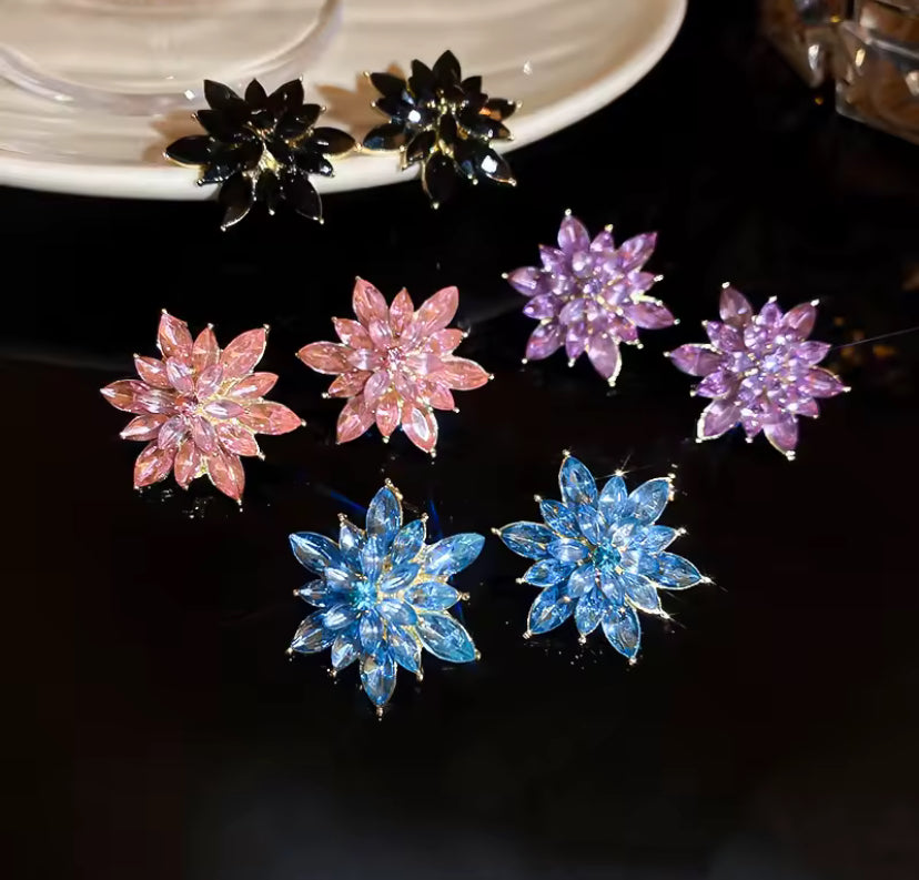 Coloured Crystal Floral Earrings