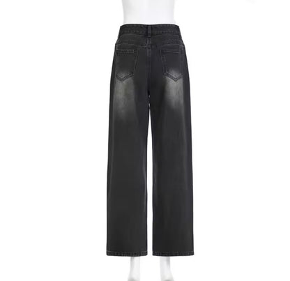 Faded Black Sparkly Diamanté Embellished Straight Leg Jeans