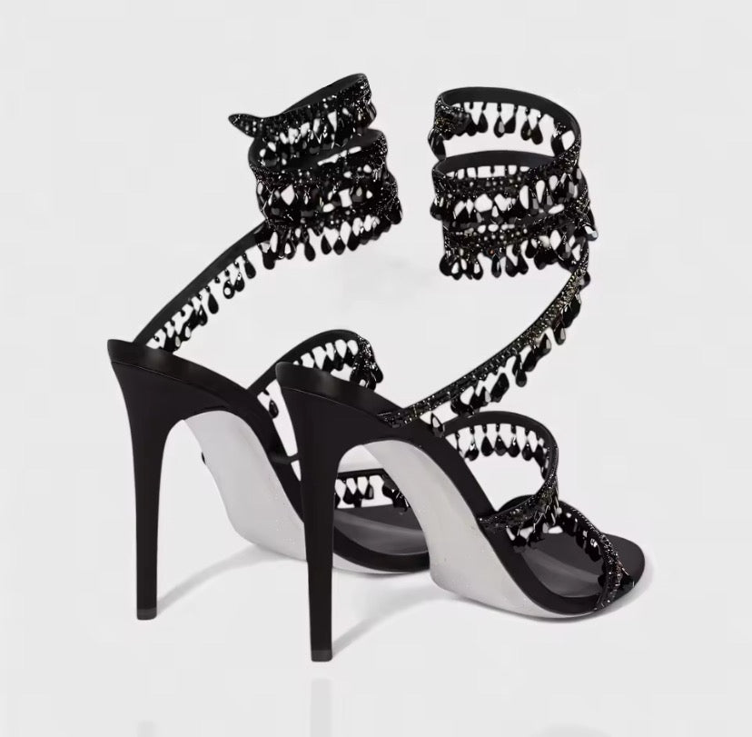 Crystal Cascade Wrap Heels