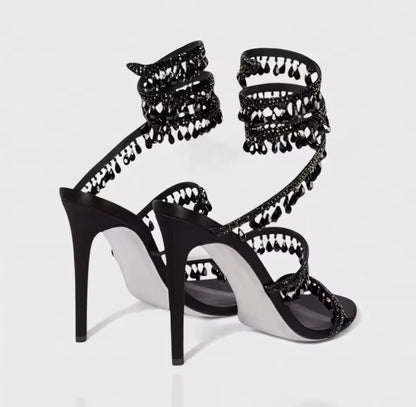 Crystal Cascade Wrap Heels