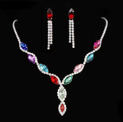 Colourful Crystal Necklace, Earrings & Bracelet Set