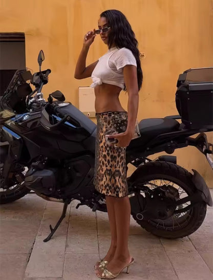 Sequin Leopard Print Midi Skirt