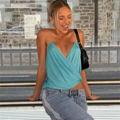Hanging Invisible Strap V-Neck Top