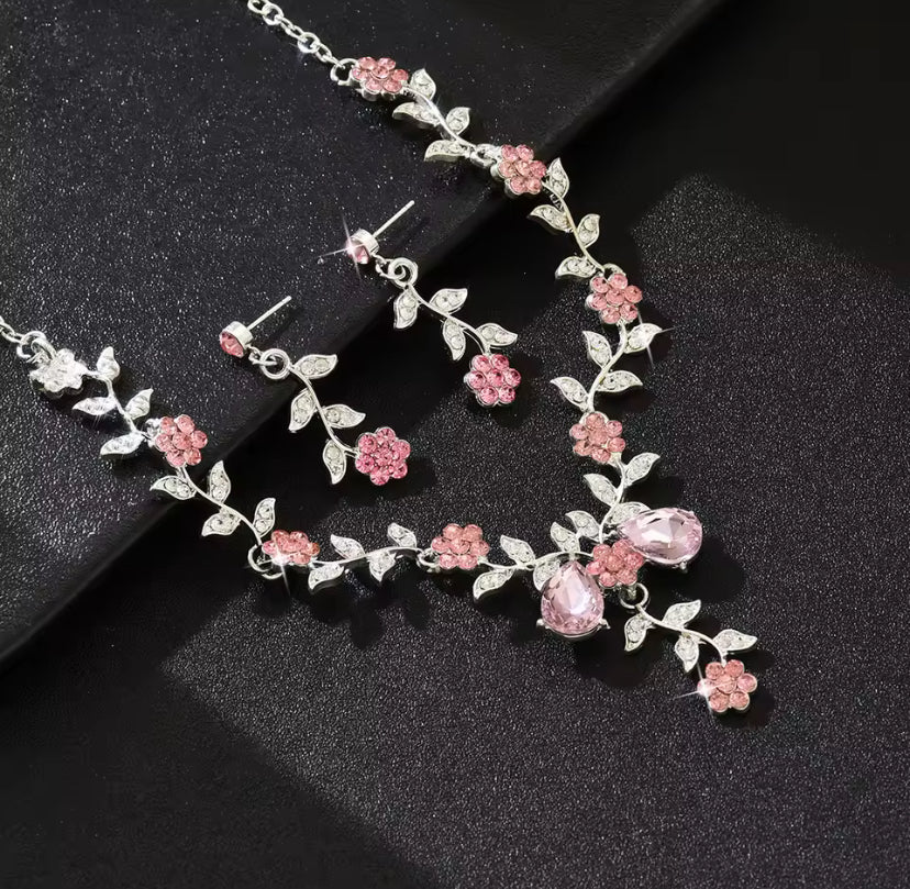 Rose Crystal Floral Jewellery Set