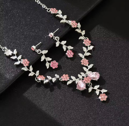 Rose Crystal Floral Jewellery Set