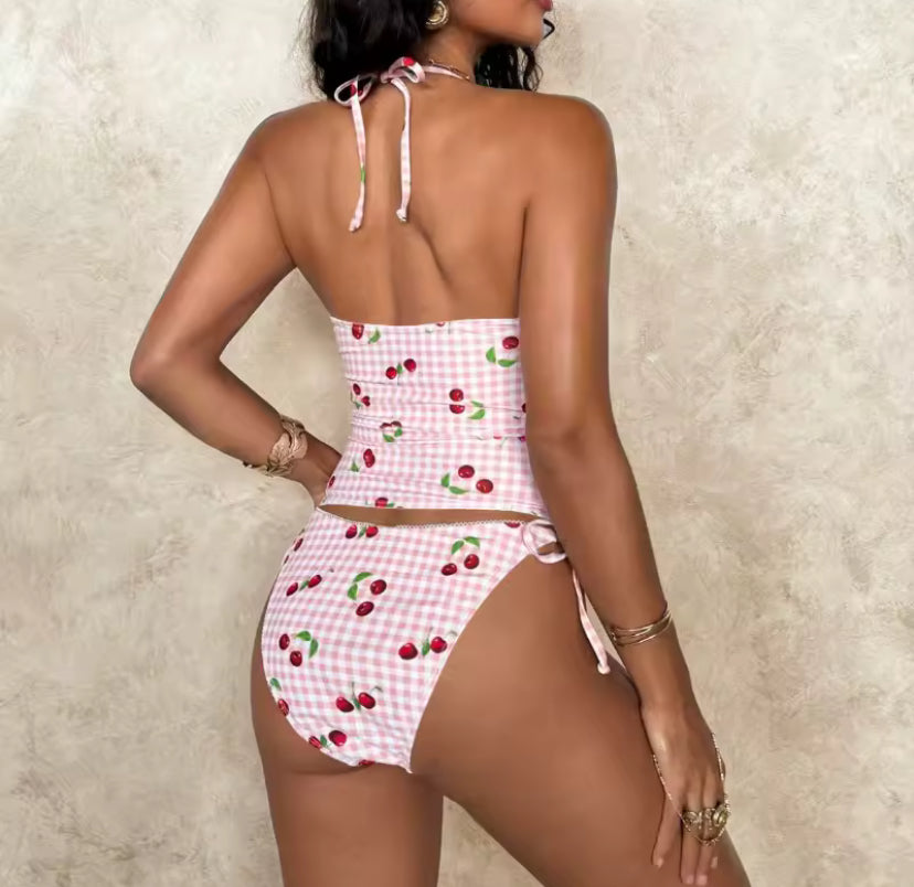Pink Cherry Plaid Tankini