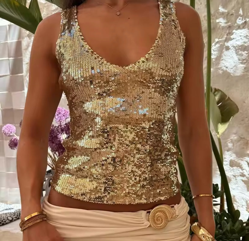 Sequin V-Neck Tank Top