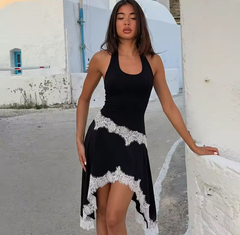 Lace Detail Halter Midi Dress