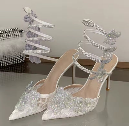 Wrap-around Flower Point Heels