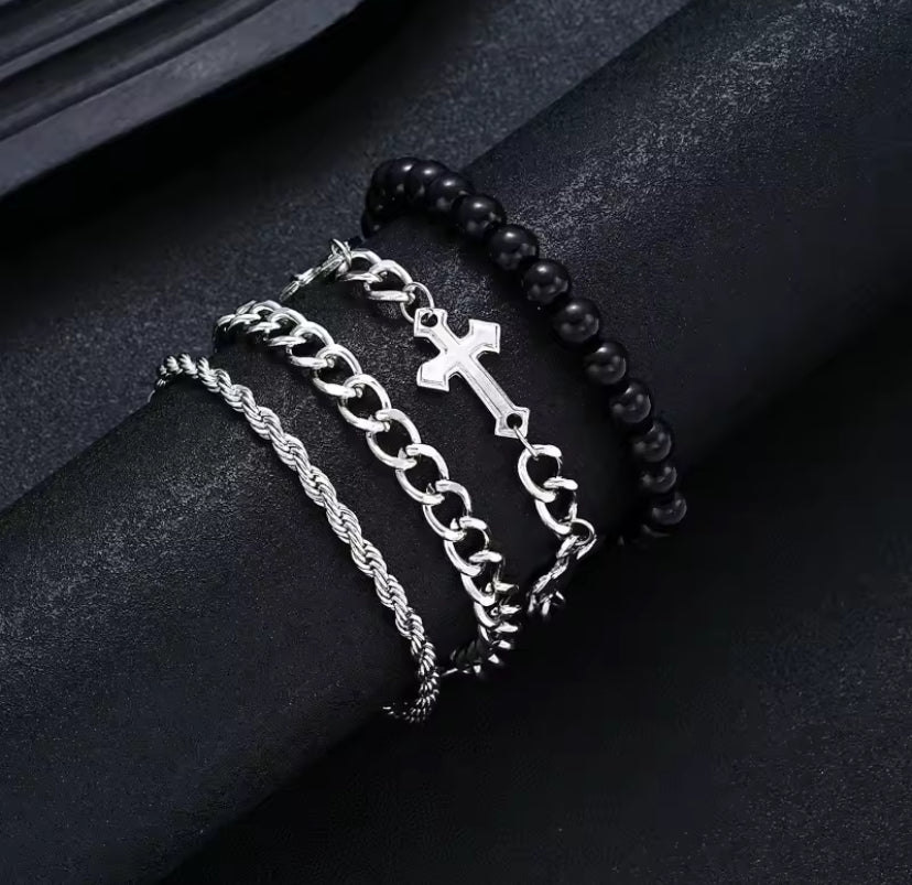 4pcs Silver Chain Bracelet Set