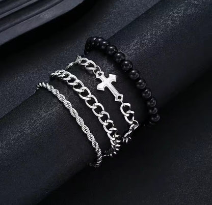 4pcs Silver Chain Bracelet Set