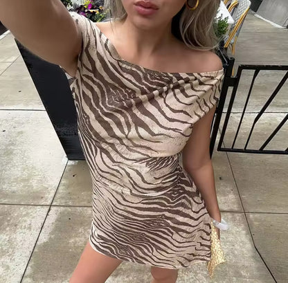 Sheer Zebra Off-Shoulder Mini Dress
