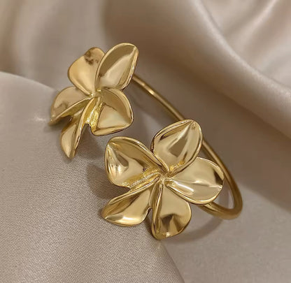 Double Flower Cuff Bracelet Bangle