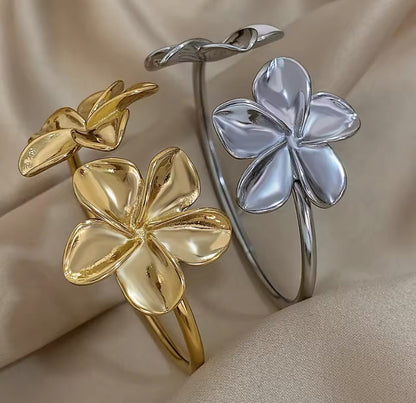 Double Flower Cuff Bracelet Bangle
