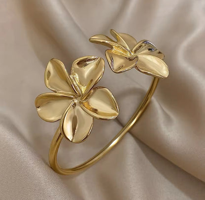 Double Flower Cuff Bracelet Bangle