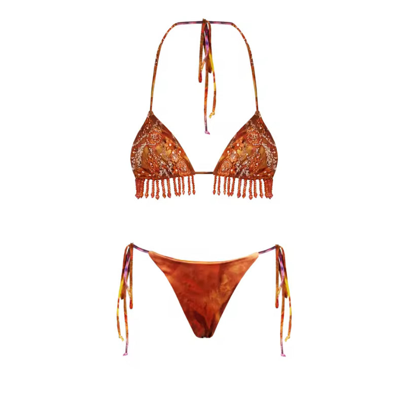 Floral Embroidered Sequin Beaded Bikini Set