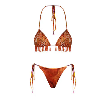 Floral Embroidered Sequin Beaded Bikini Set