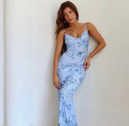 Floral V-Neck Bodycon Maxi Dress