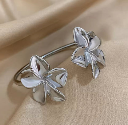 Double Flower Cuff Bracelet Bangle