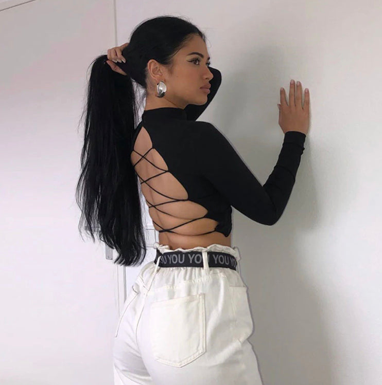 Black Lace Up Backless Crop Top – luxediary