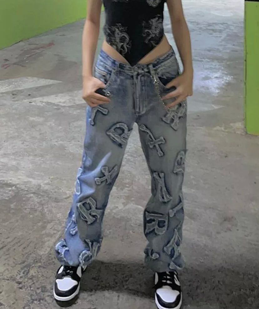 Embroidered 2024 denim pants