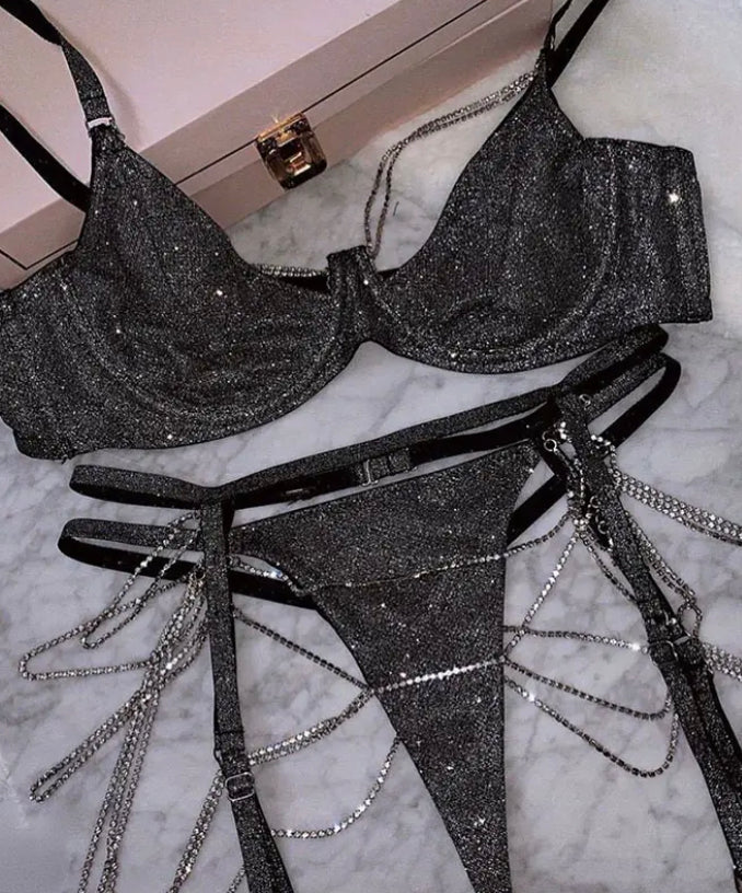 Sparkly bra and panty hot sale set