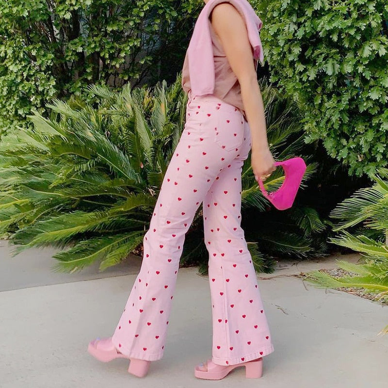 Pink pants store with white hearts