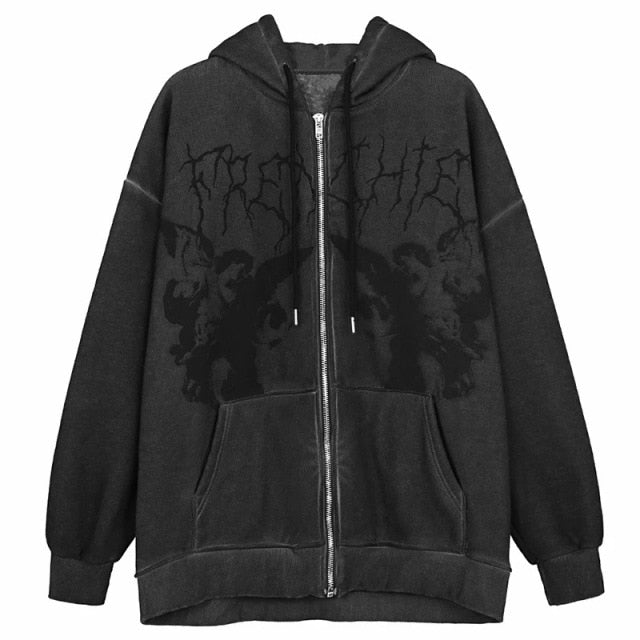 Angel Print Zip Up Hoodie